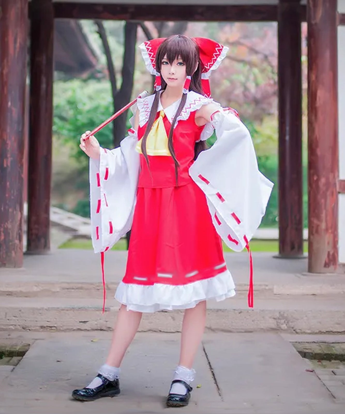 麗霊夢 コスプレ ウィッグ付き 巫女衣装 東方Project レディース 全身