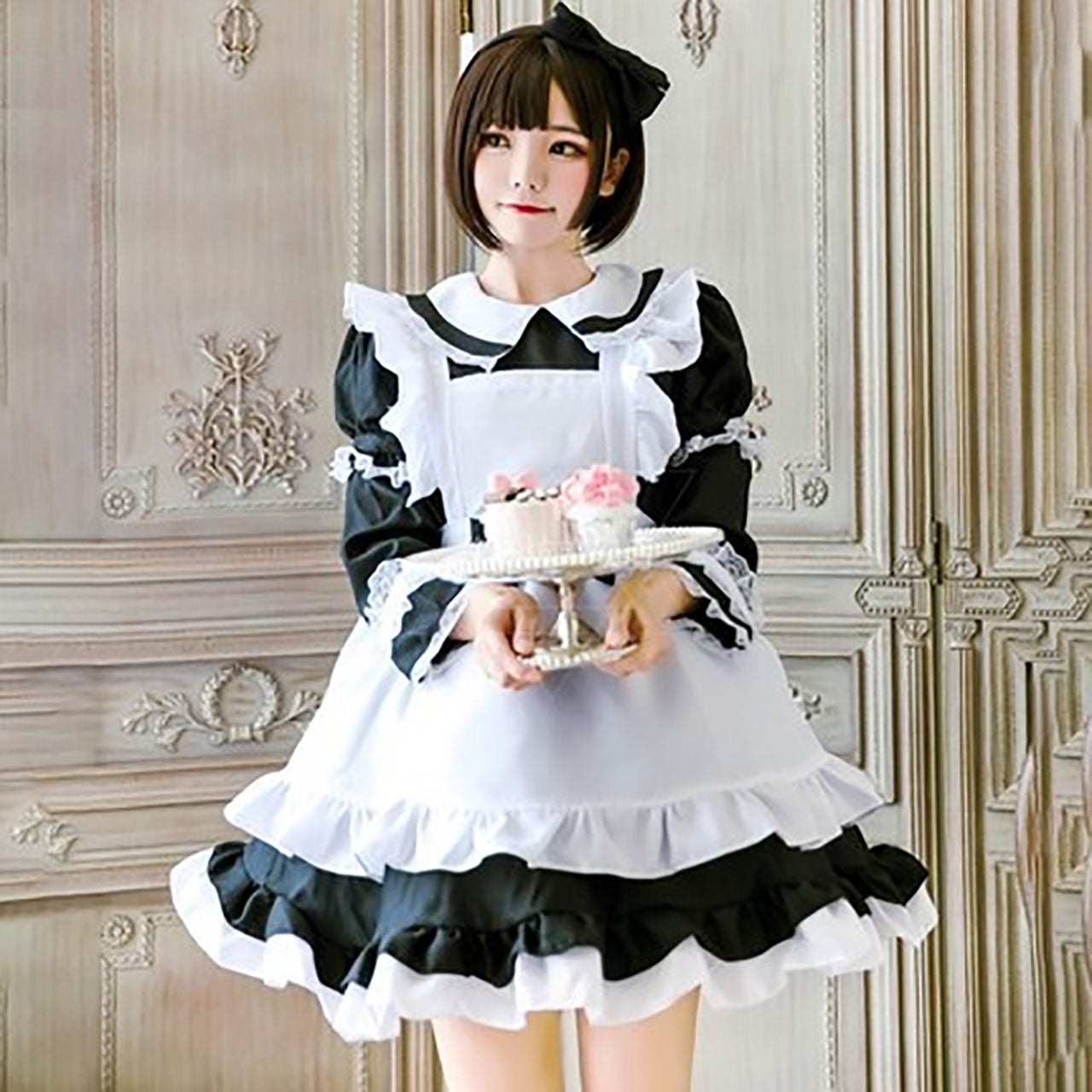 メイド服 コスプレ衣装 半袖・長袖 2way仕様 ピンク/ブルー/ブラック