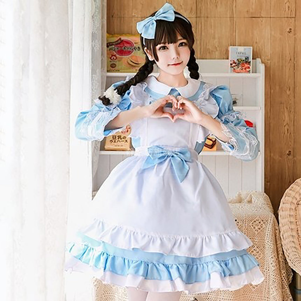 選べる３色 ２wayタイプのメイド服　コスチュームセット　文化祭やイベント、撮影かいにもおすすめ。キャバやメイドカフェのお仕事衣装としても最適です。爽やかカワイイ水色のメイド服です。
