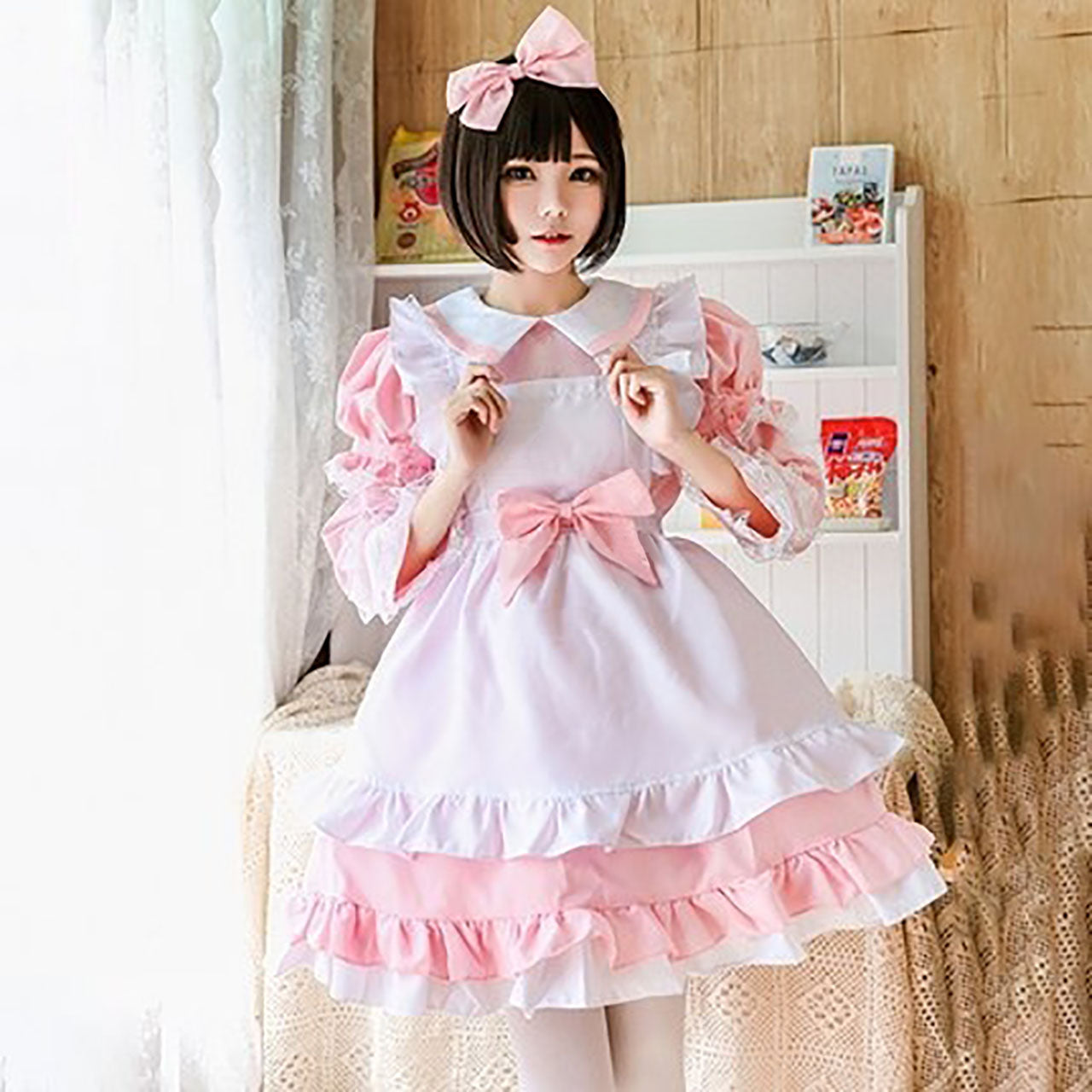 ピンク　メイド　コスチューム　コスプレ　衣装