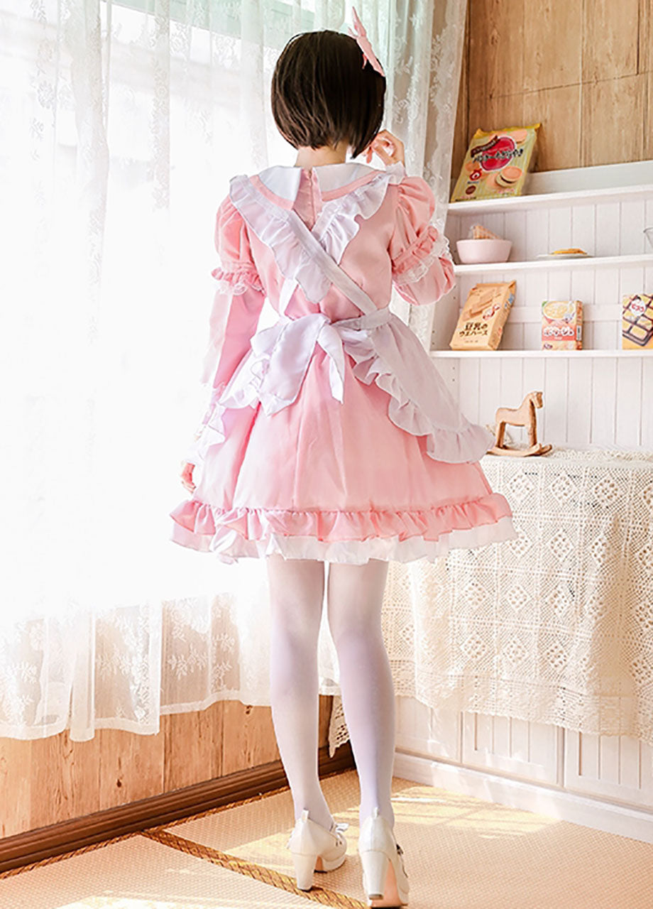 選べる３色 ２wayタイプのメイド服　コスチュームセット　文化祭やイベント、撮影かいにもおすすめ。キャバやメイドカフェのお仕事衣装としても最適です。バックスタイルはエプロンがクロスしています